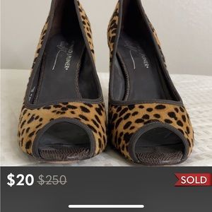 Donald J Pliner Women's Fatima Peep Toe Pump Shoes 8.5 Calf Hair